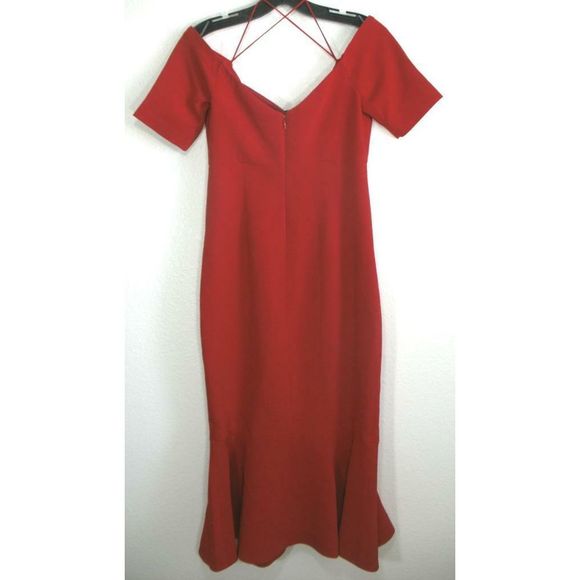 Cinq a Sept Marta Red Off Shoulder Midi Dress 2 - Picture 5 of 8